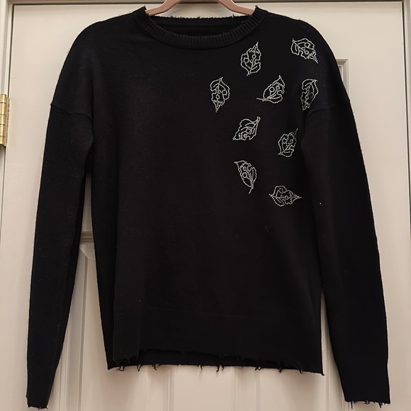 Zadig & Voltaire Gaby Leaves Strass Wool Cashmere Blend Sweater Pullover SzSmall